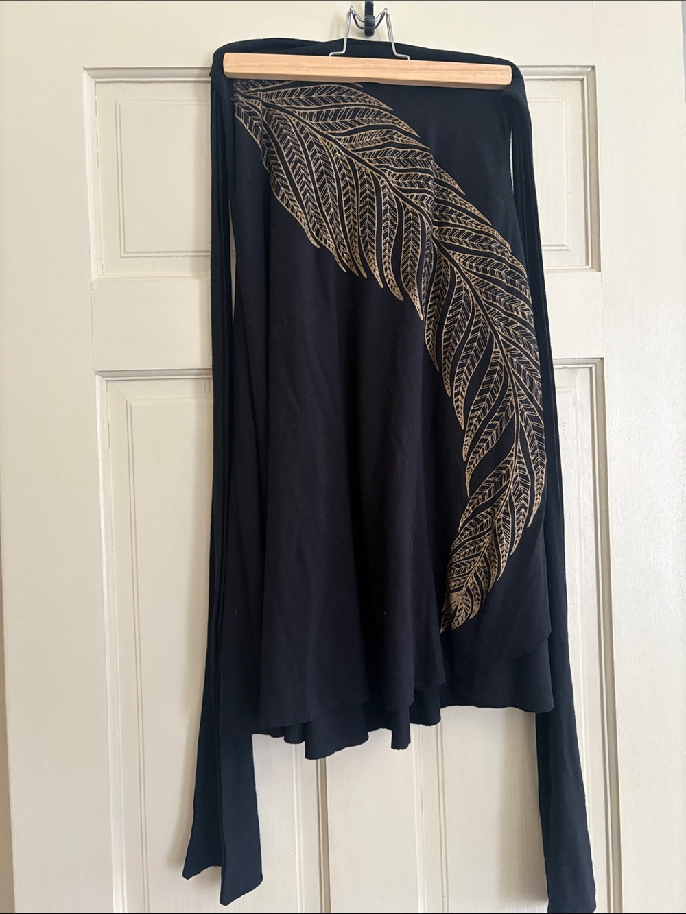 Mara Hoffman Black Wrap Skirt with Gold Feather Motif